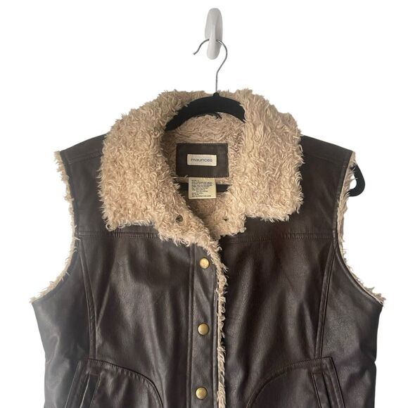 Maurices Y2k Size Large Penny Lane Retro Faux Leather Brown Button Up Vest - Picture 2 of 7
